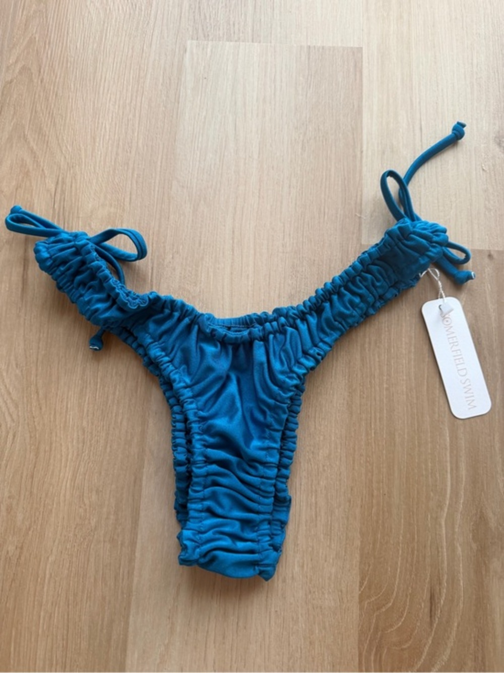 Somerfield Swim Ruched Tie Side Bikini Bottoms Blue NWT Small
